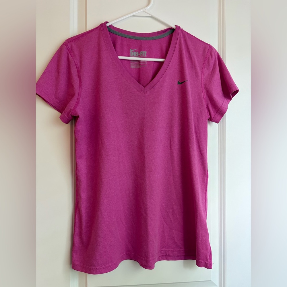 Nike Pink Dri-FIT V-Neck Short Sleeve Tee